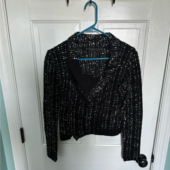 EUC Reeve Moto Cardigan Black White Cotton Blend Scandi Knitwear - Picture 7 of 15